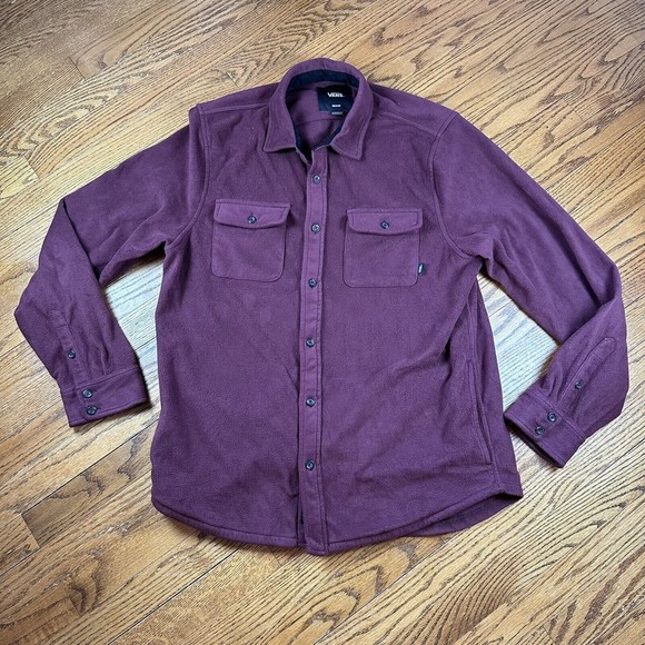 Vans Men's Casual Button Down Shirt - Burgundy - Picture 1 of 13